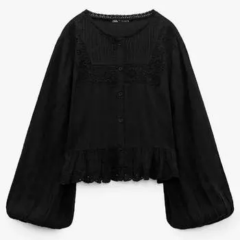 Рубашка Zara Cutwork Embroidery, черный