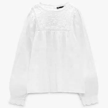 Рубашка Zara Cutwork Embroidery, светло-бежевый
