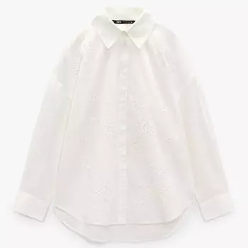 Рубашка Zara Embroidered Poplin, белый