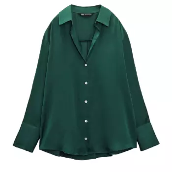 Рубашка Zara Flowing Satin, темно-зеленый