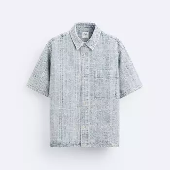 Рубашка Zara Jacquard Denim, светло-синий
