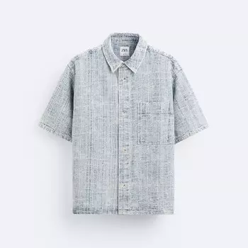 Рубашка Zara Jacquard Denim, светло-синий
