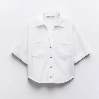 Рубашка Zara Linen Blend Short Sleeve, белый
