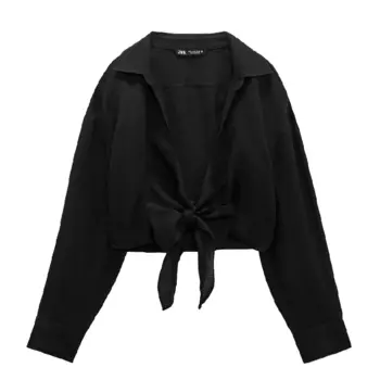 Рубашка Zara Linen cropped, черный