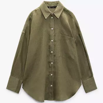 Рубашка Zara Linen, хаки