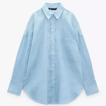 Рубашка Zara Linen, светло-голубой