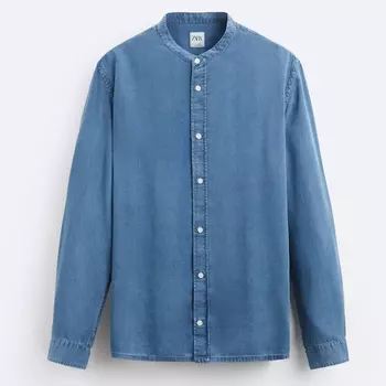 Рубашка Zara Lyocell With A Stand-up Collar, синий