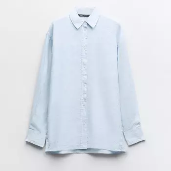 Рубашка Zara Oversize 100% Linen, голубой