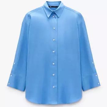 Рубашка Zara Oversized Poplin, светло-голубой