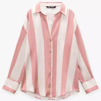 Рубашка Zara Oversized Satin-effect, розовый/светло-розовый