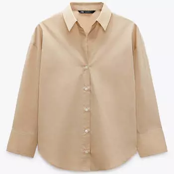 Рубашка Zara Poplin, светло-коричневый