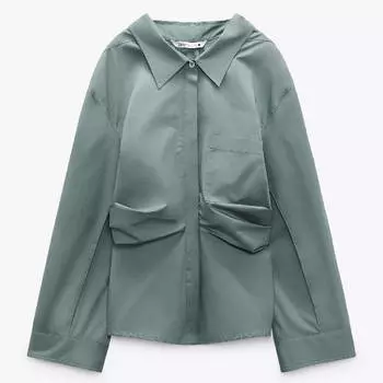 Рубашка Zara Premium Fitted, серо-зеленый