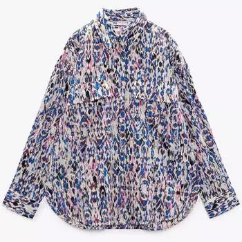 Рубашка Zara Printed Cotton, мультиколор