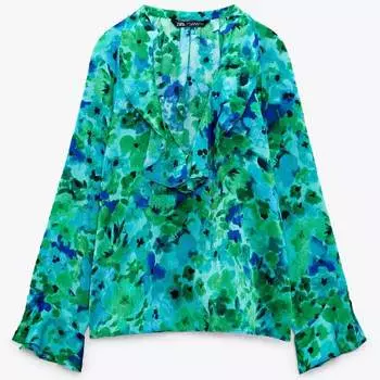 Рубашка Zara Printed Ruffled, мультиколор