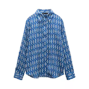 Рубашка Zara Printed Satin, синий/белый