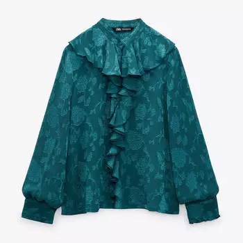 Рубашка Zara Ruffled Jacquard, зеленый