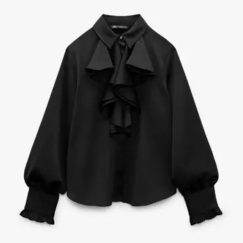 Рубашка Zara Ruffled Satin, черный
