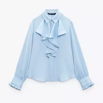 Рубашка Zara Ruffled Satin, голубой