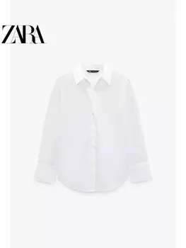 Рубашка Zara с длинными рукавами и лацканами, белый