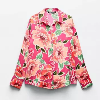 Рубашка Zara Satin Floral Print, мультиколор