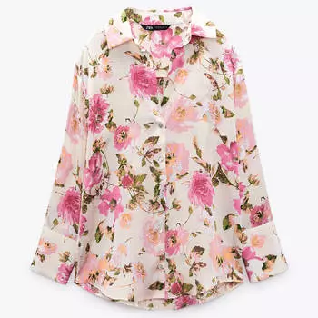 Рубашка Zara Satin Floral, розовый/бежевый