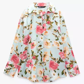 Рубашка Zara Satin Floral, розовый/голубой