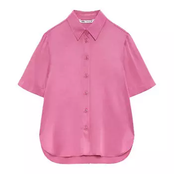 Рубашка Zara Satin With Vents, неоново-розовый