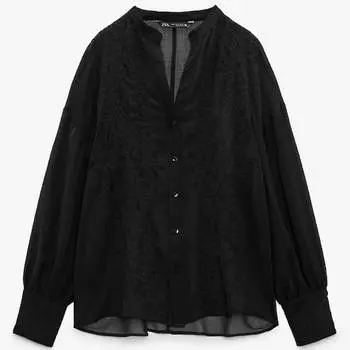 Рубашка Zara Semi-sheer Embroidered, черный