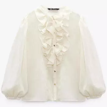 Рубашка Zara Semi-sheer Ruffles, светло-бежевый