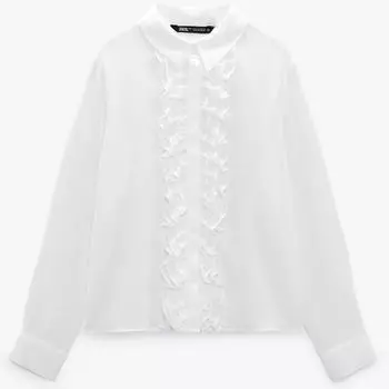 Рубашка Zara Semi-sheer With Ruffles, белый