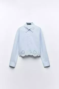 Рубашка Zara Short With Cutwork Embroidery, голубой