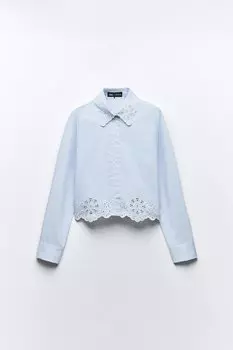 Рубашка Zara Short With Cutwork Embroidery, голубой