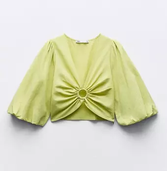 Рубашка Zara Short With Ring Detail, светло-зеленый