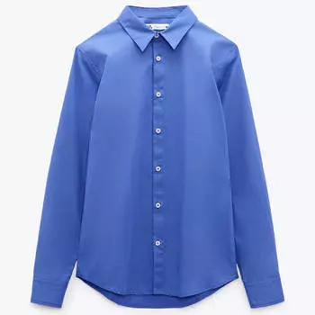 Рубашка Zara Slim Fit Poplin, синий