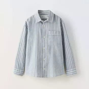 Рубашка Zara Striped Linen, зеленовато-синий