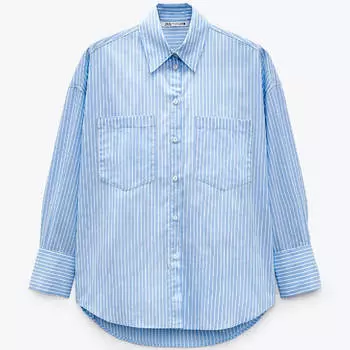 Рубашка Zara Striped Oversize, белый/голубой