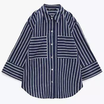 Рубашка Zara Striped Oversize, белый/голубой