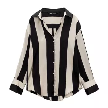 Рубашка Zara Striped Oversize, черный/песочный