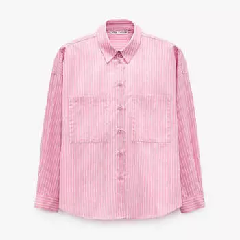 Рубашка Zara Striped Oversize, розовый/белый