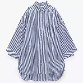Рубашка Zara Striped Oversize, синий/белый