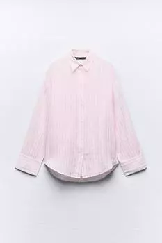 Рубашка Zara Striped Oversize, светло-розовый