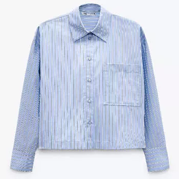 Рубашка Zara Striped Pocket, голубой/белый