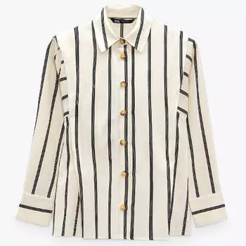 Рубашка Zara Striped Rustic, светло бежевый/черный