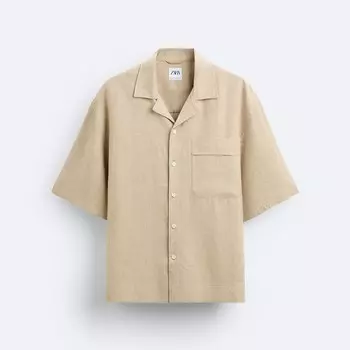 Рубашка Zara Viscose/linen Blend, светло-бежевый