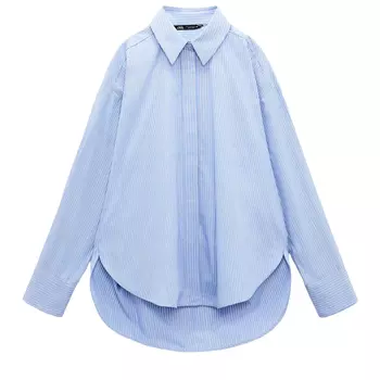 Рубашка Zara Voluminous Poplin, голубой