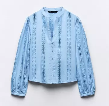 Рубашка Zara With Cutwork Embroidery, голубой
