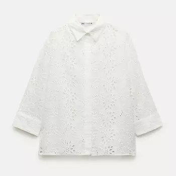 Рубашка Zara ZW Collection Cutwork Embroidery, белый