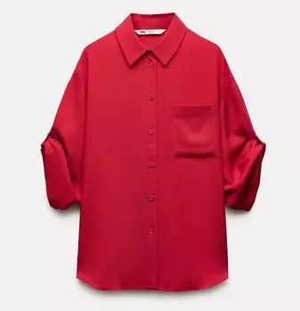 Рубашка Zara Zw Collection Flowing With Pocket, красный
