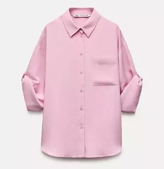 Рубашка Zara Zw Collection Flowing With Pocket, розовый