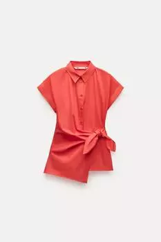 Рубашка Zara Zw Collection Poplin With Knot Detail, красный